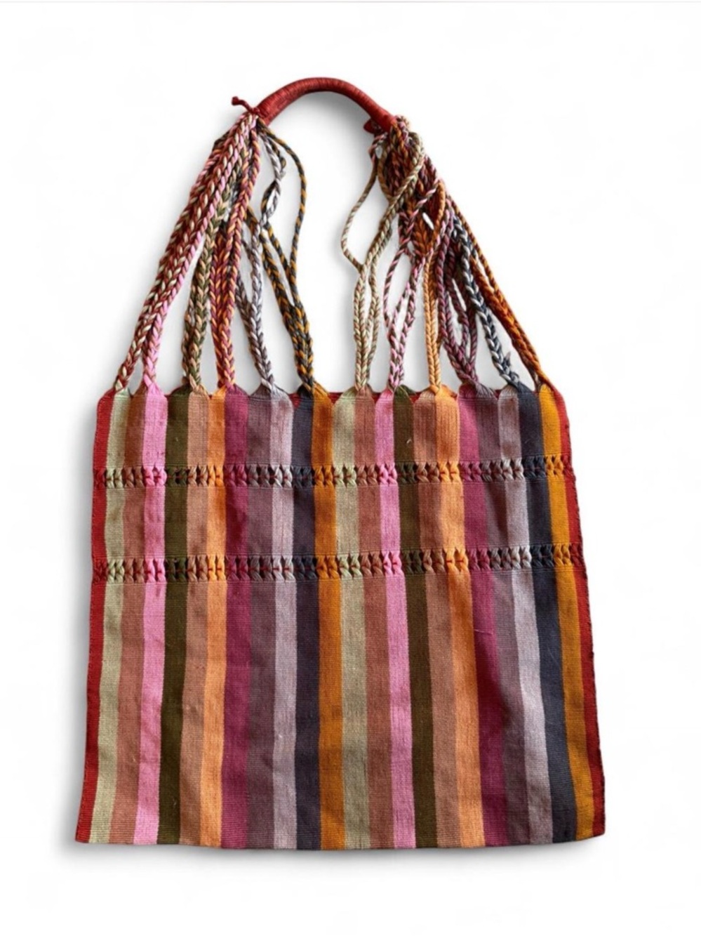 Beautiful colorful Mexican hammock bag with braided handles